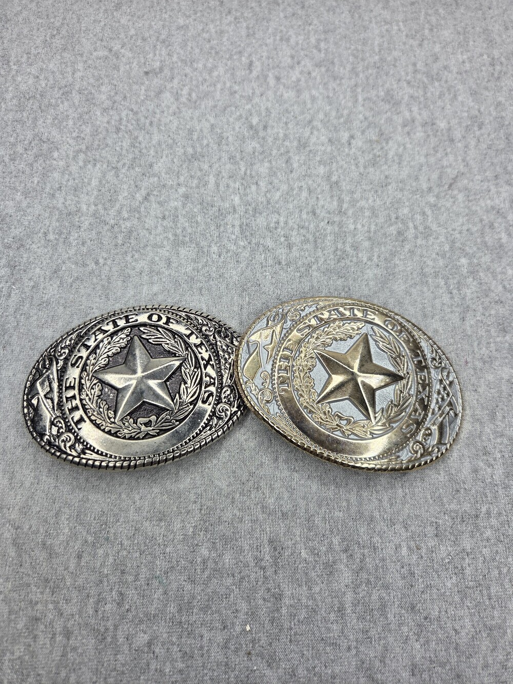 Vintage Lot of 2 State of Texas Lone Star Belt Buckles His and Hers Western
